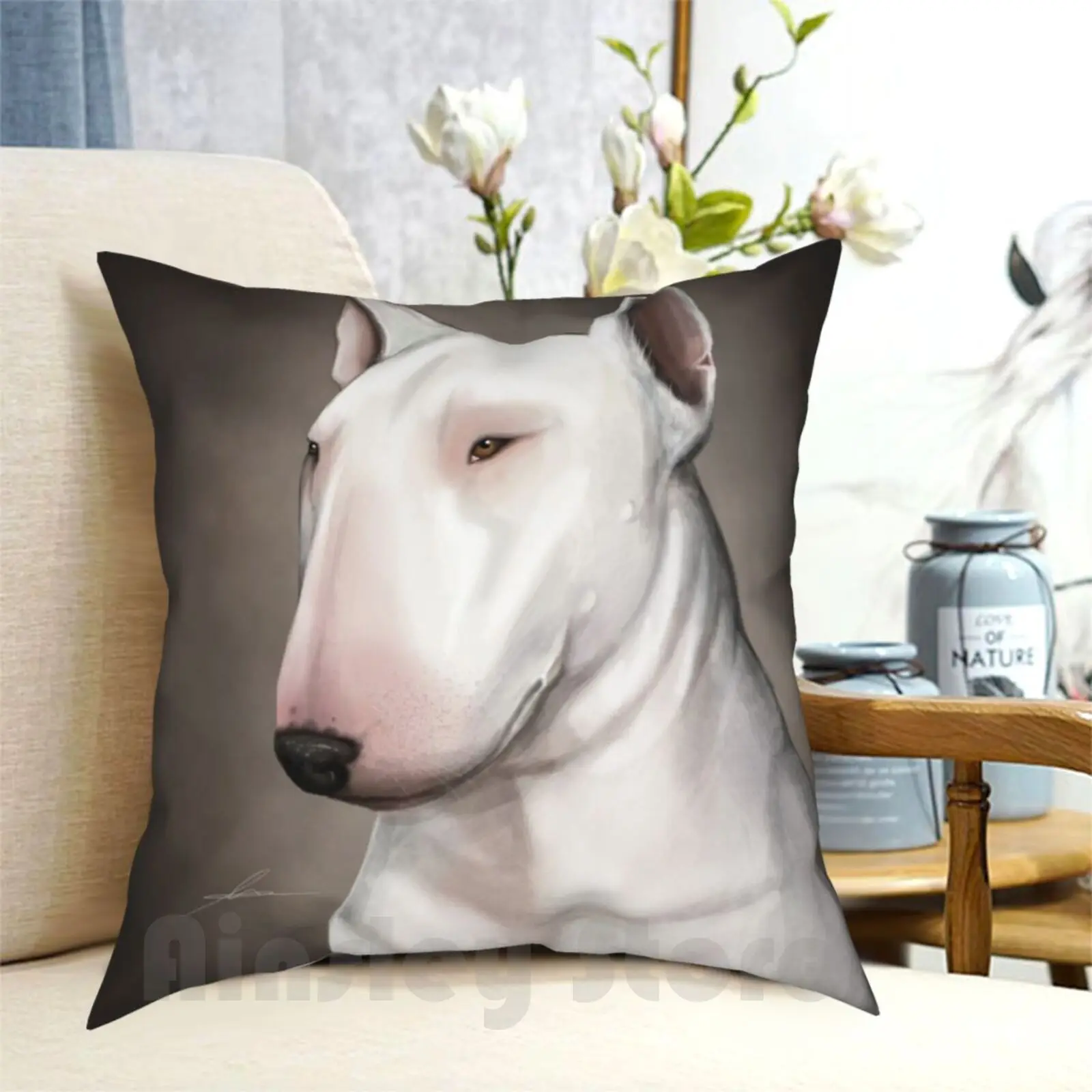 Bull Terrier Pillow Case Printed Home Soft DIY Pillow cover Dog Hund Bull Terrier Animal Canine Wild Withe Terrier Attack