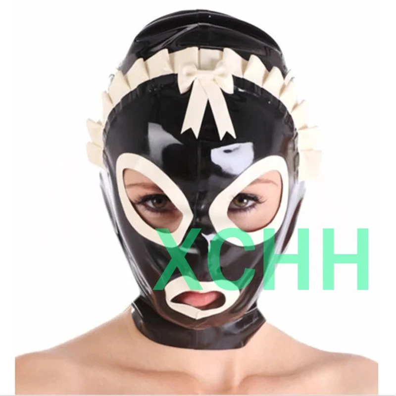 

Latex Hoods Customized Fetish Heroine Mask Hood for Women Handmade Natural Zentai Hoods Women Open Eyes Headgear