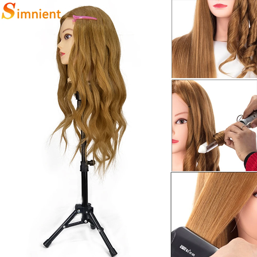 Mannequin Training Head With Adjustable Tripod For Hairstyles 85% Human Hair Training Doll Head For Braiding Hairdressing Head