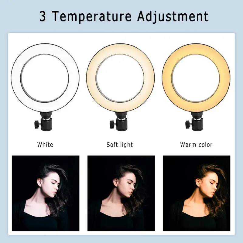 Anillo de luz LED para fotografía, lámpara regulable de 16cm para cámara, teléfono, maquillaje, vídeo, estudio en vivo