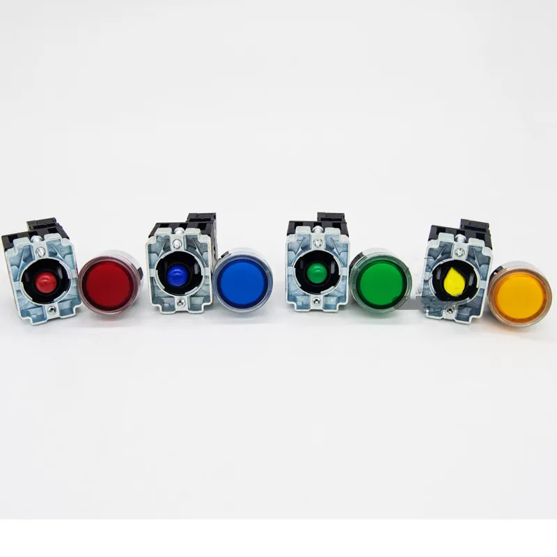 22mm Momentary XB2-BW3361 Round Push Button Switch with LED light 1NO 24V/AC220V/AC380V Green,Red,Yellow,Blue ZB2-BE101C