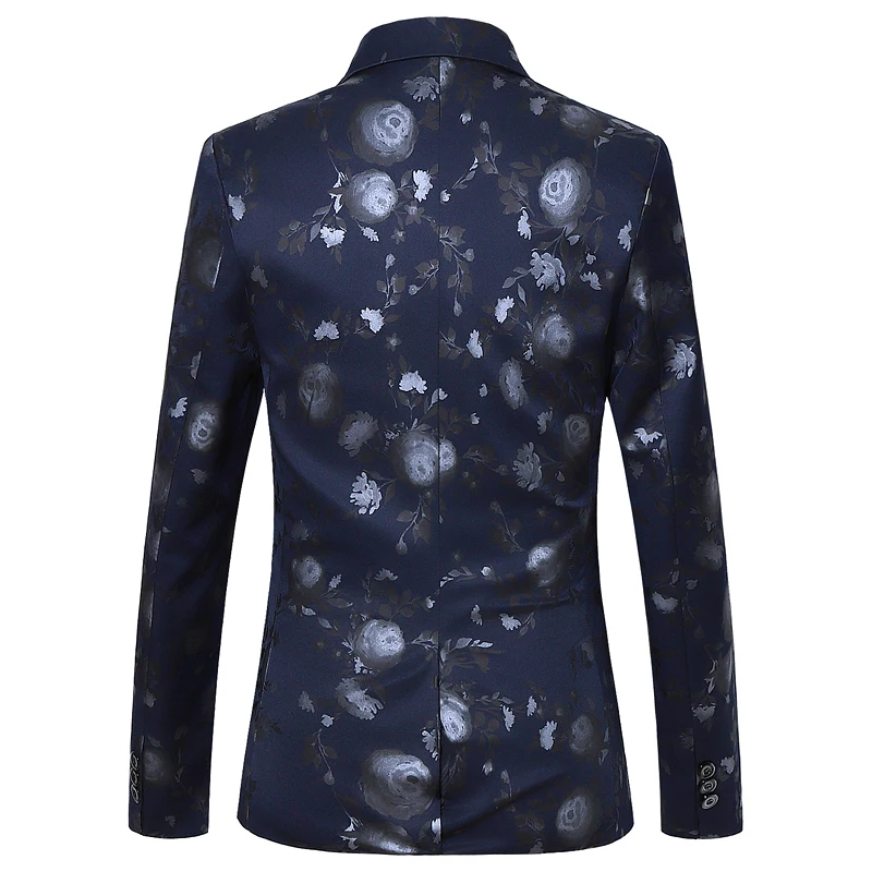 White Men Flower Blazer Coat, Asian Size Suit Jacket, Blue Black Jaqueta Male Slim Fit Outerwear M-6XL