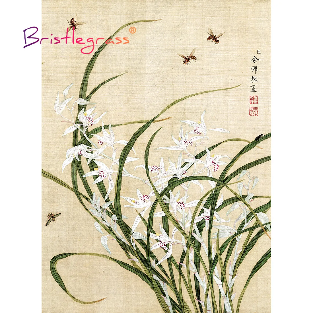 BRISTLEGRASS Wooden Jigsaw Puzzle 500 1000 Piece Orchid Flower Bee Yuzhi Educational Toy Collectibles Chinese Painting Art Decor