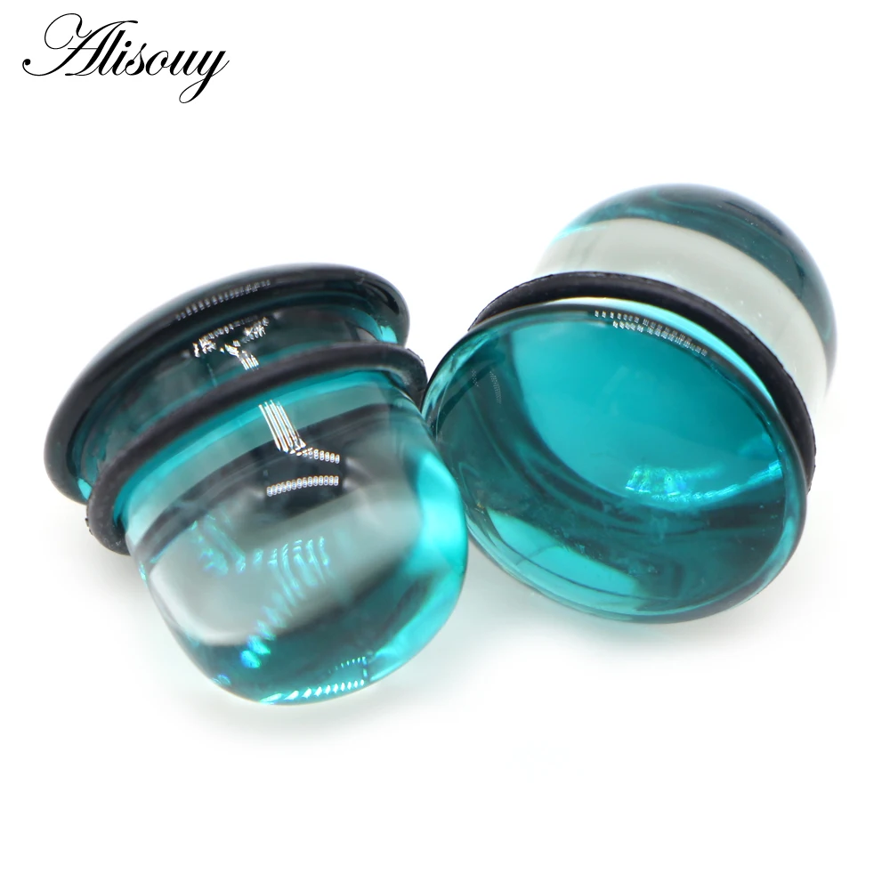 Alisouy 2pc 6-25mm Glass Ear Expander Stretcher Ear Saddle Plugs Single Flared Tunnel Gauge Helix Earrings Body Piercing Jewelry