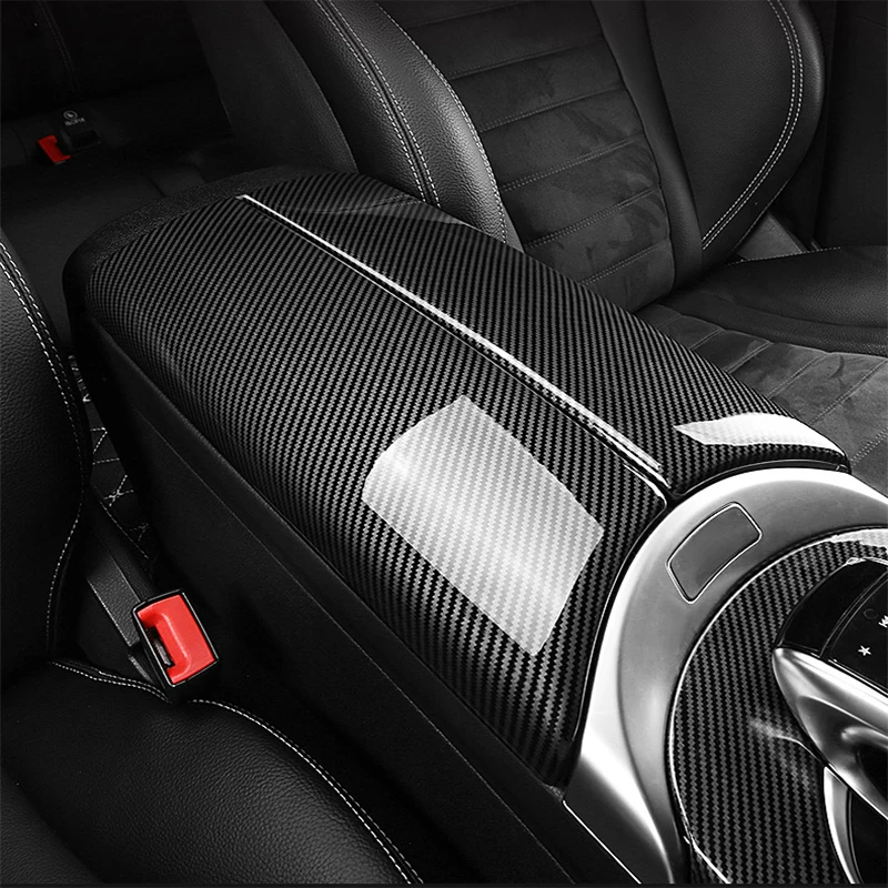 Accessories For Mercedes Benz C E Class W205 W213 GLC X253 Car Interior Stowing Tidying Armrest box Panel Stickers Cover Trim