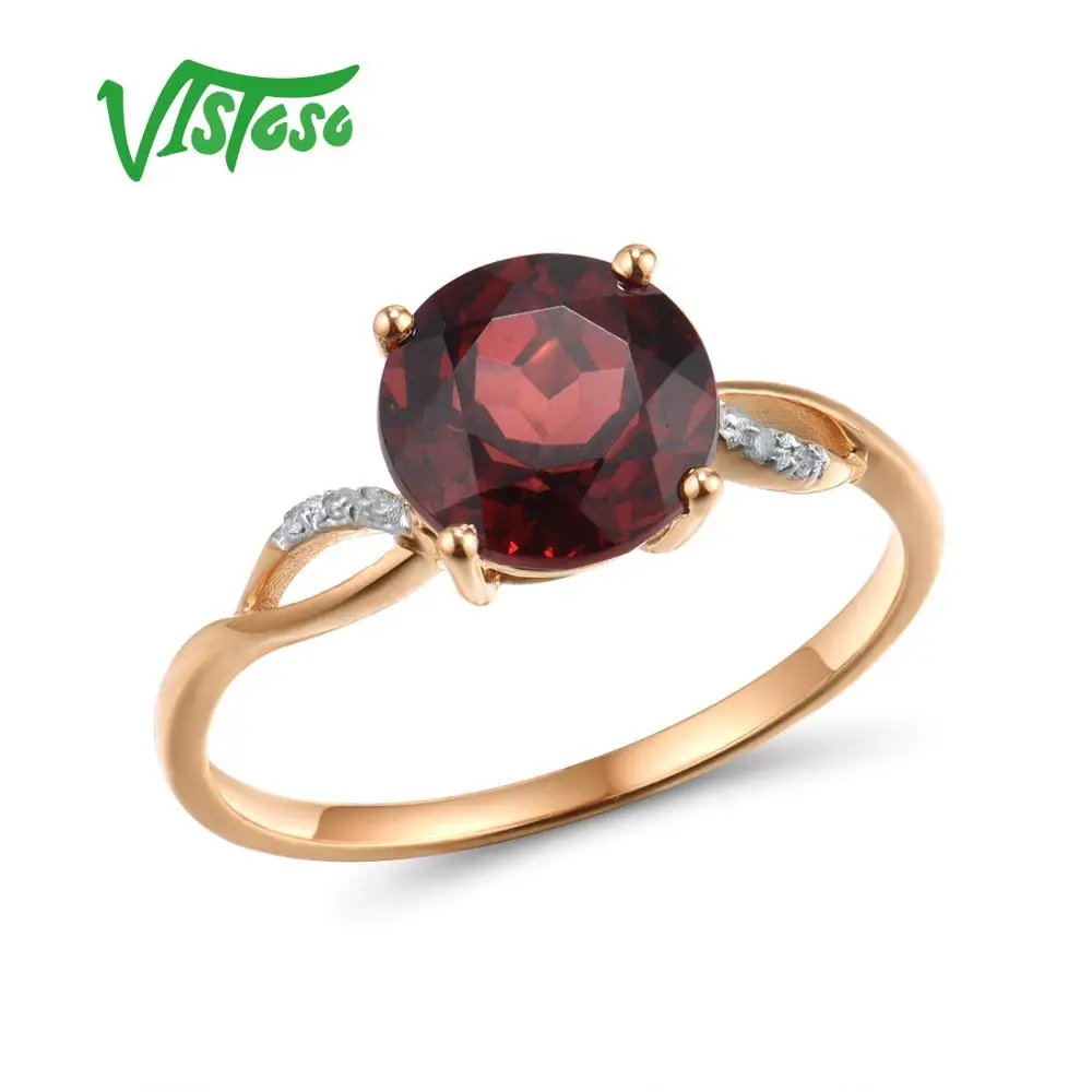 VISTOSO Gold Ring For Women Genuine 14K Gold Ring Sparkling Diamond London Blue Topaz Garnet Wedding Anniversary Fine Jewelry