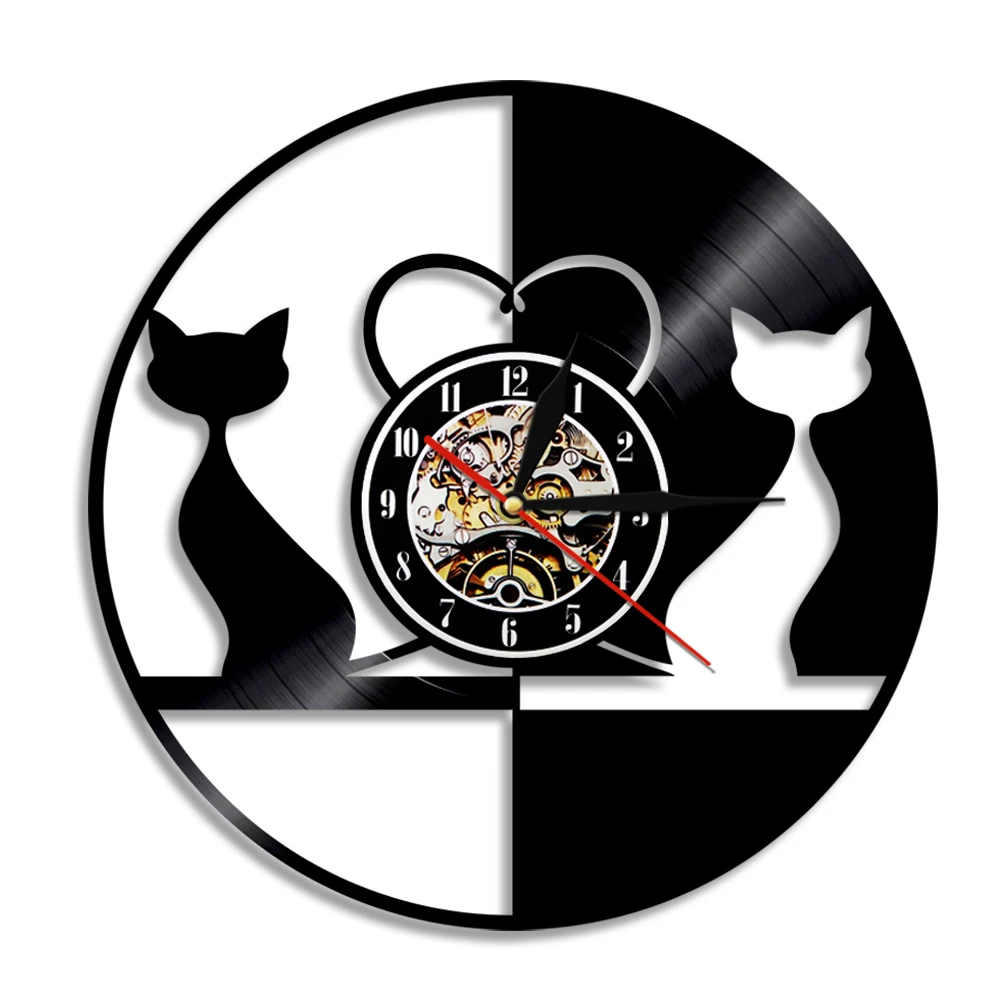 I Love Cats Wall Clock Kitty Kitten Vinyl Record Wall Clock Modern Pet Shop Decor Lovely Cats Hanging Watch Pussy Lover Gift