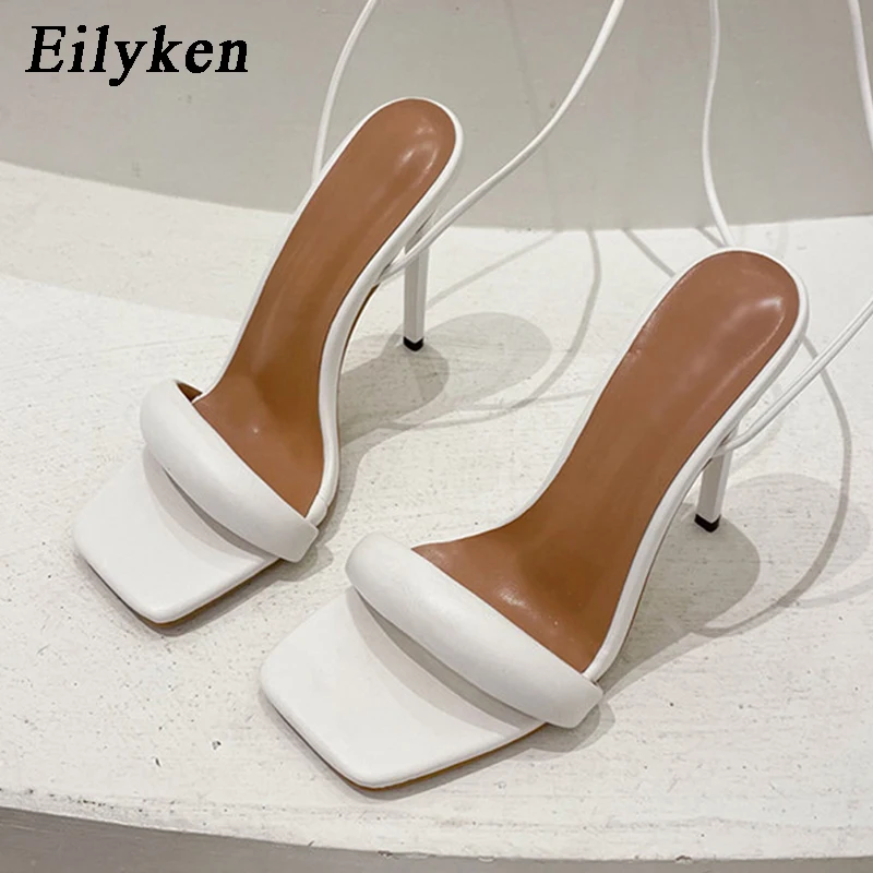 Eilyken Ankle Strap Green Women\'s High Heels Sandals Square Toe Female Party Shoes Sandalias De Mujer