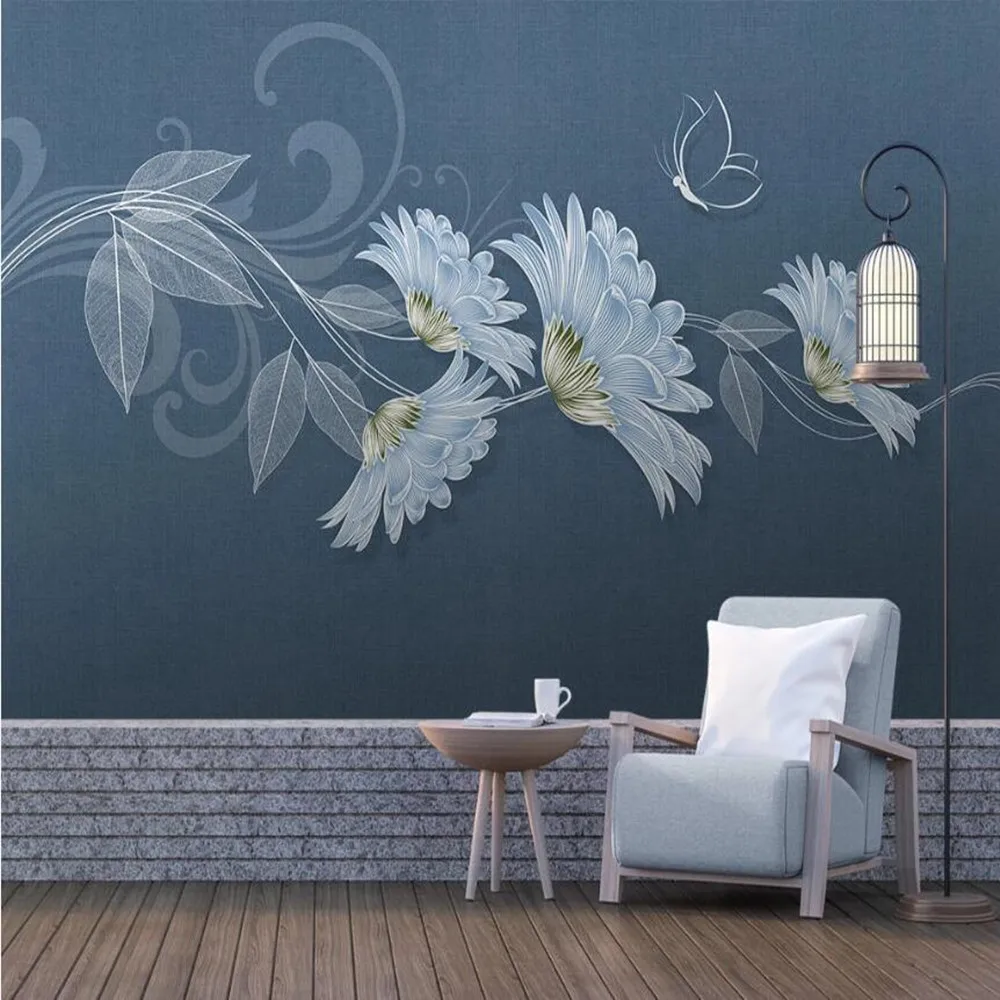 

milofi custom large mural wallpaper 3D small fresh light luxury modern fashion flower butterfly background wallpaper mural