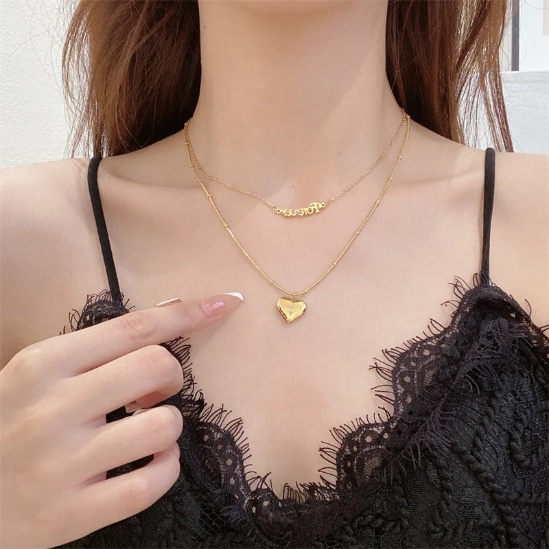 316L Stainless Steel New Fashion Upscale Jewelry 2 Layer Forever Love Charms Beaded Chain Choker Necklaces & Pendants For Women