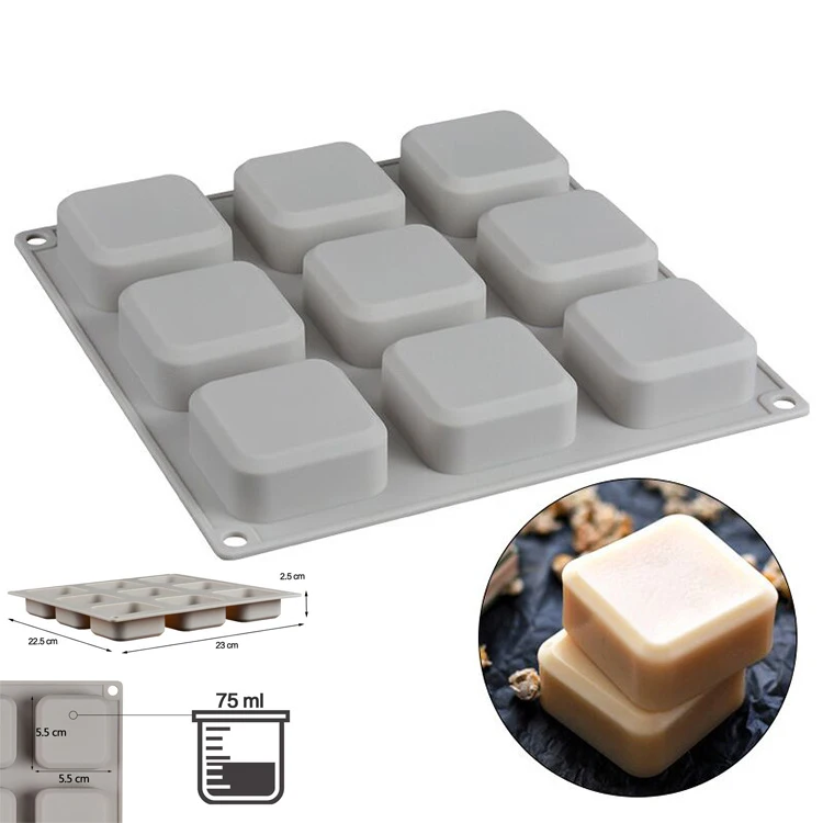 9 Compartment 3D Square Shape Soap Silicone Mold for Diy Handmade Aromatherapy Soap Uv Resin Mould Making Tools