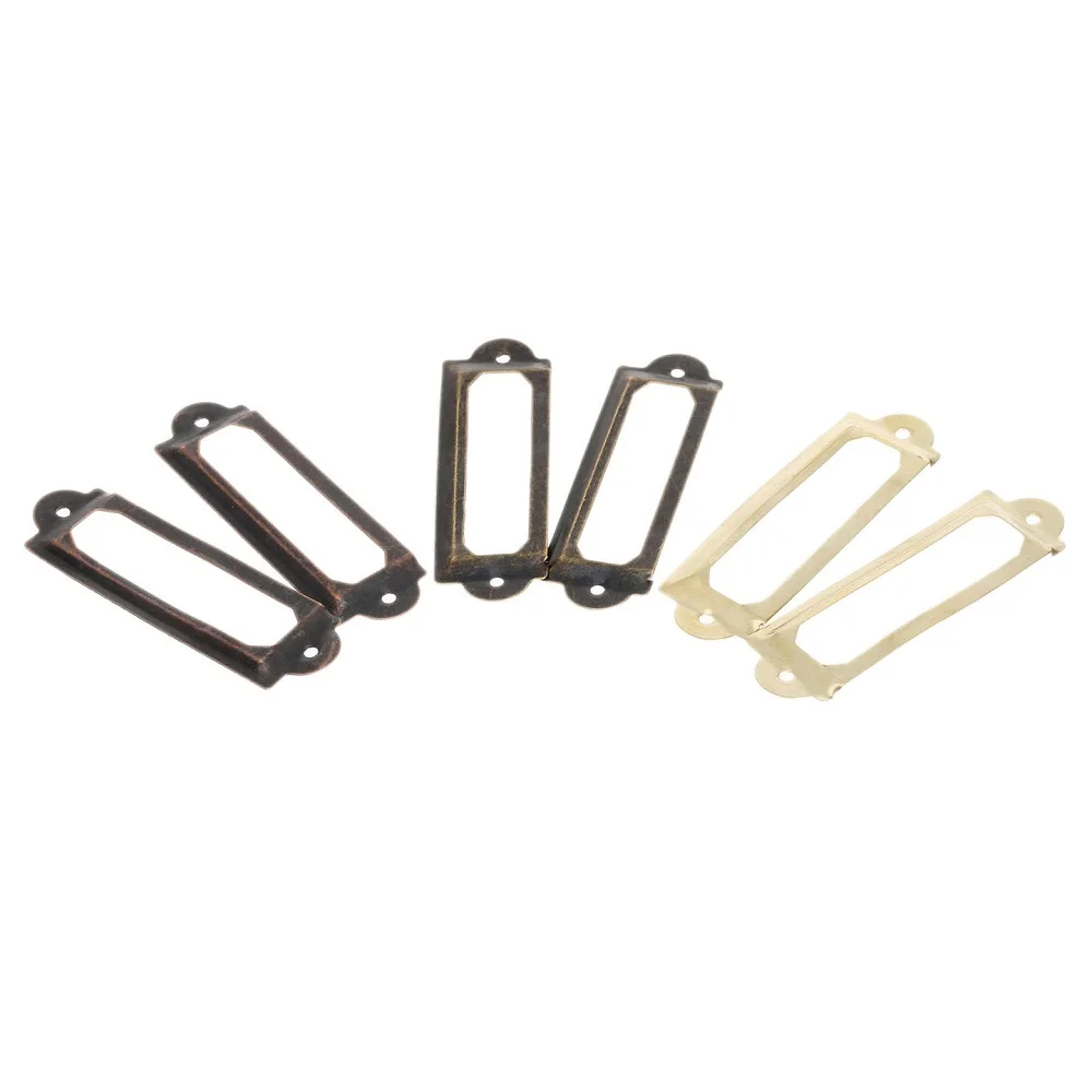 12Pcs Iron Drawer Labels Mini Frame Pull Metal Tag File Name Card Holder Jewelry Box Antique Brass & 24Pcs Srews 62x18mm/43x10mm