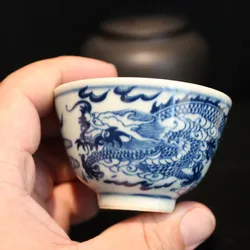 Antique Dragon Tea Cup, Ceramic Teacup, Qinghua Retro Puer Cup, Porcelain Small Tea Bowl, High Quality