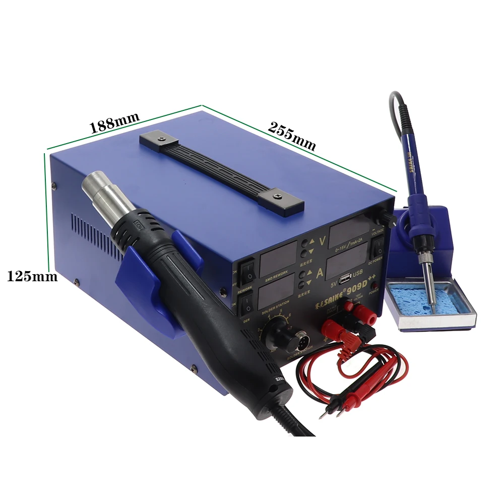 SIAKE-pistola de aire caliente 909D ++, pantalla Digital de alta potencia, estación de soldadura de hierro, fuente de alimentación, estación de retrabajo tres en uno, 0-15V, 0-2A