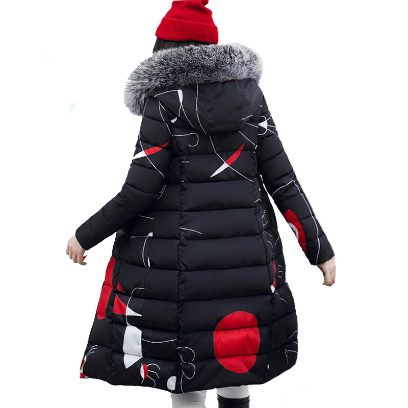 

Womens Coat Long Lady Winter Parkas Jackets Fur Collar Thick Hood Full Outerwear Pop Warm Casaco Feminina Inverno Thicken