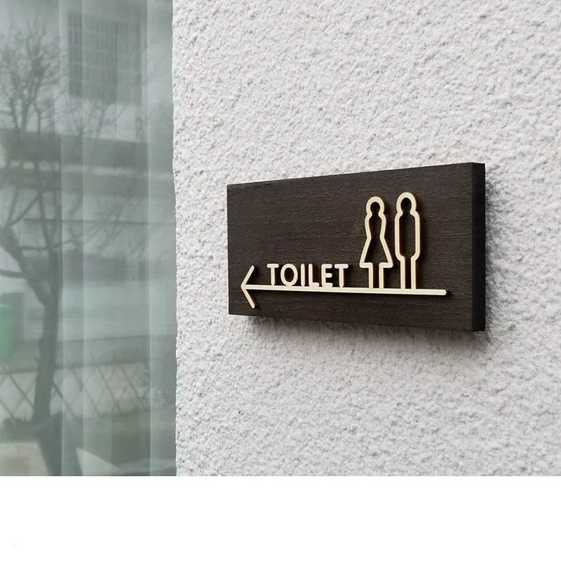 Wooden Door Sticker Wc Signs Number Creativity Wood Toilet Sign Men Women Signage Washroom Tips Plaque Wall Stickers Plate