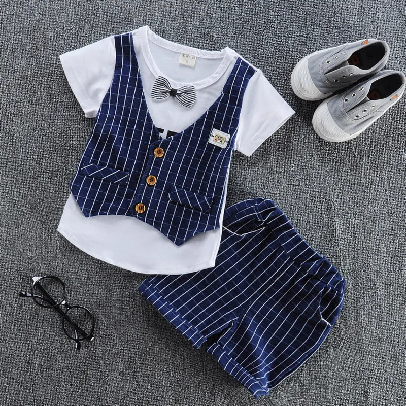 男の子用の綿の夏服,ネクタイ付きのショートパンツ,ファッショナブルなトラックスーツ,新しいコレクションピース/セット