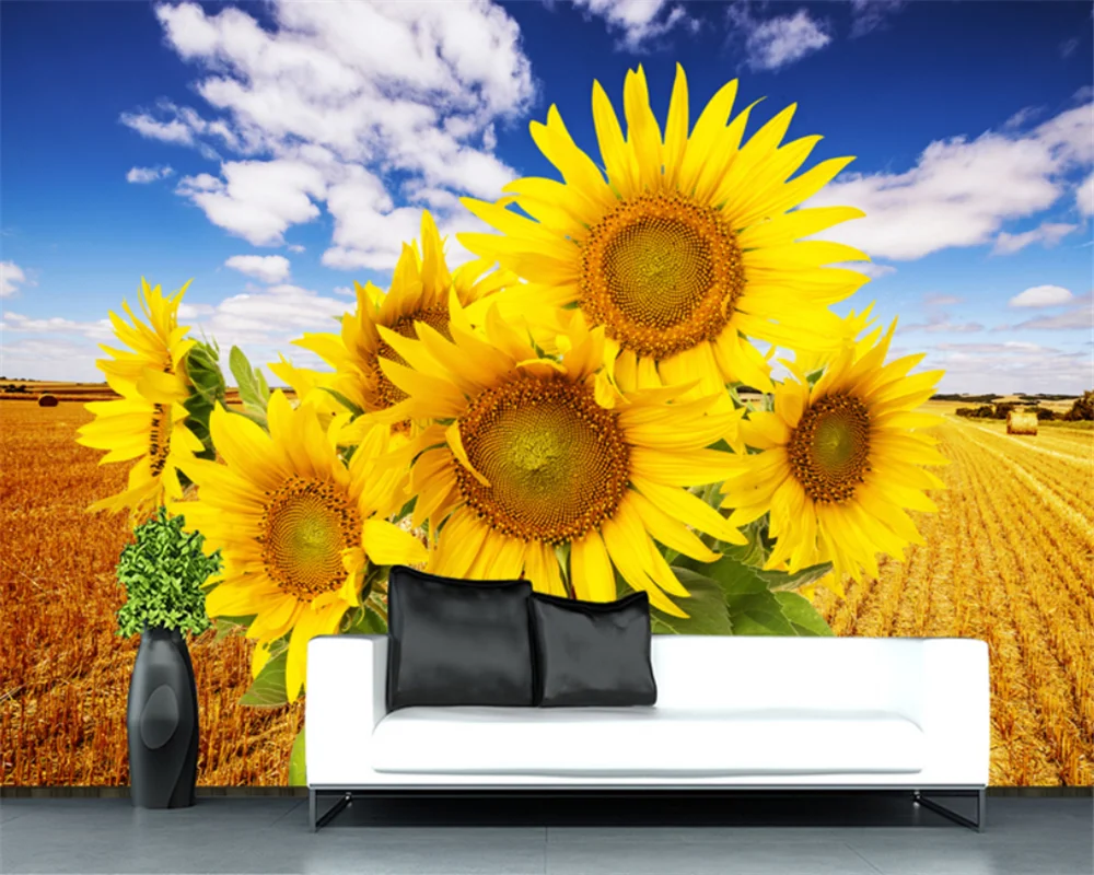 

beibehang Customized modern living room TV background bedroom sofa large garden sunflower wallpaper wall papers home decor
