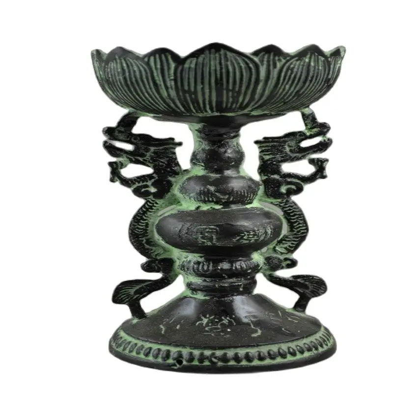 An old Chinese bronze vessel,Carved With Dragons And Lotus Noble Candlestick