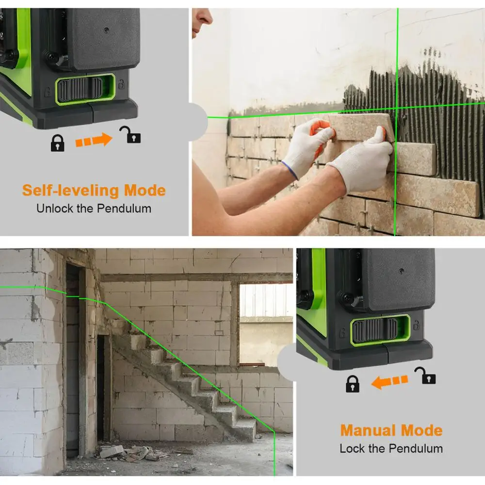 Huepar GF360G 3 x360 ° Cross Line livello Laser 12 linee strumento di allineamento Laser verde autolivellante con batteria al litio e staffa