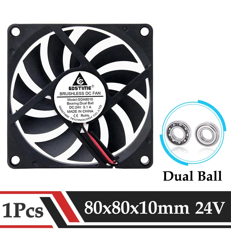 

1Pcs Gdstime DC 24V Fan 80MM 80mmx80mmx10mm Dual Ball Bearing PC CPU Computer Case Fan Cooler 8CM Laptop Brushless Cooling Fan