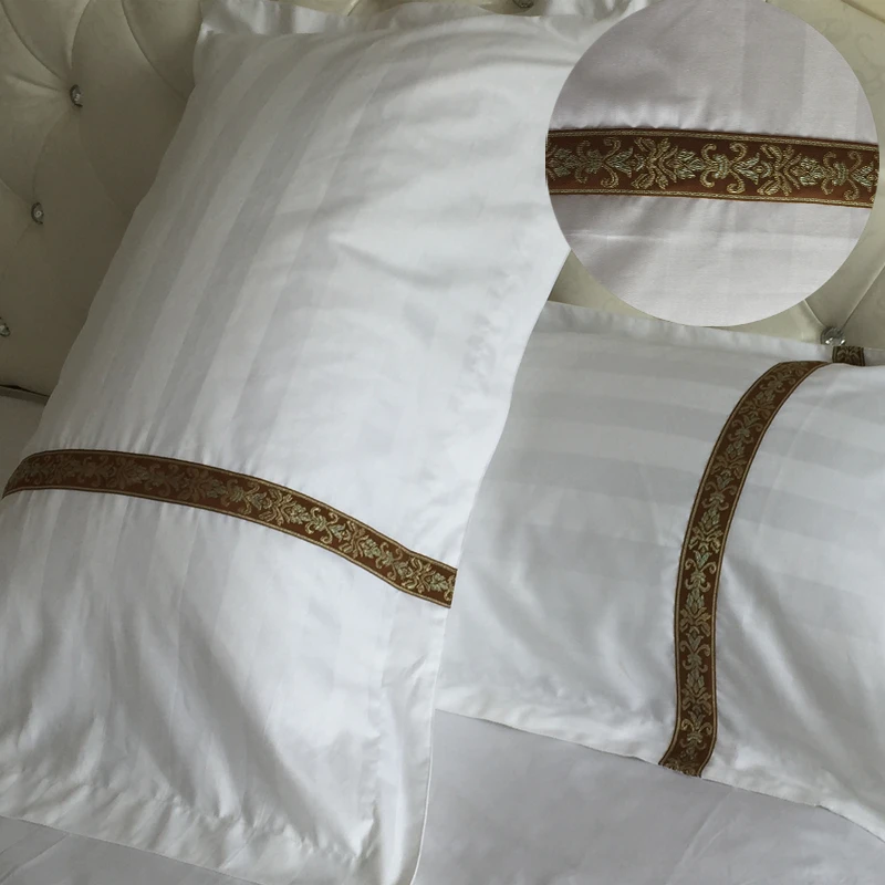 White Hotel Pillow Case 100% Satin Cotton Increase Density Striped Pillow Cover One Pair Pillowcases 55x85cm Size