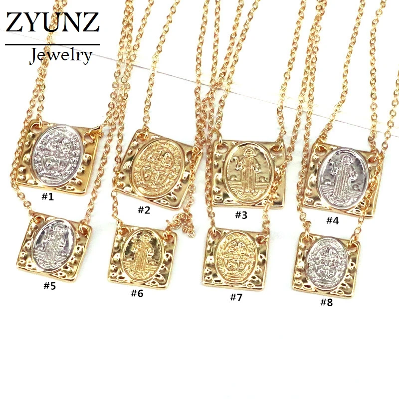 10PCS, 14mm/17mm High Quality Gold Color Virgin Mary Necklace For Women Pendant Necklace Jewelry Gift