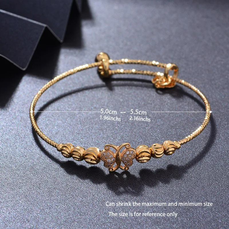 4PCS 24K butterflyAfrican Arab Gold Color Bangles For Kids Children Jewelry Bangles Newborn Baby Cute Bracelets  Gifts