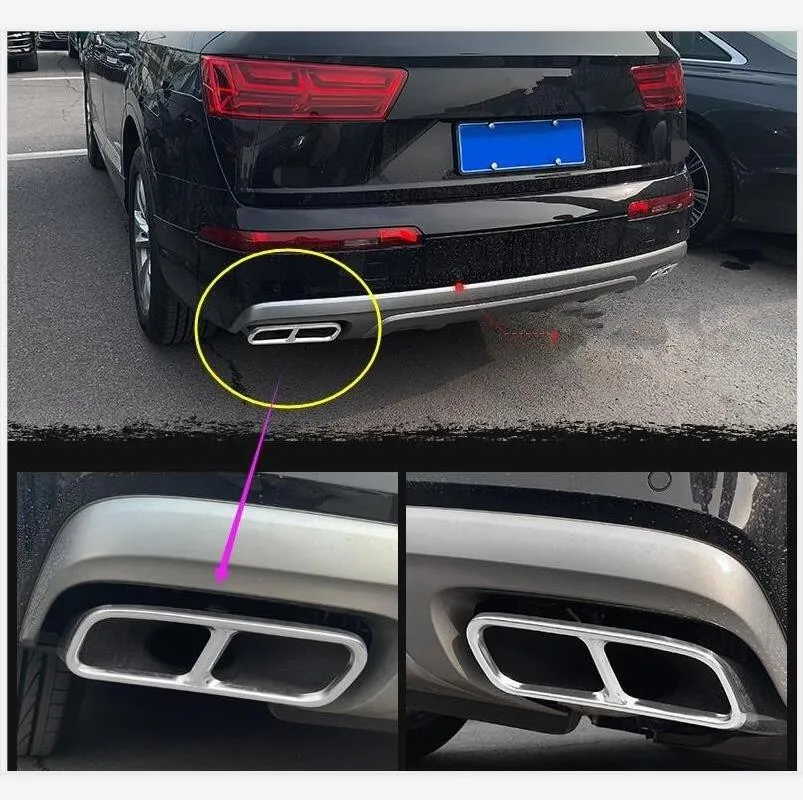 Car Rear Exhaust Tail Pipe Cover Trim Muffler 4 holes Stainless steel For AUDI Q7 2016-2019 4M High Quality Accessories 2 pieces