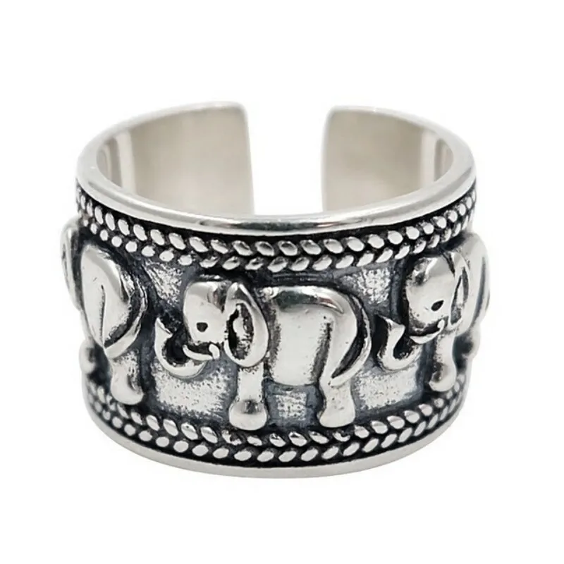 925 Sterling Silver Vintage Animal Elephant Open Rings Thai Silver Jewelry For Women Gift old fashion Adjustable Rings