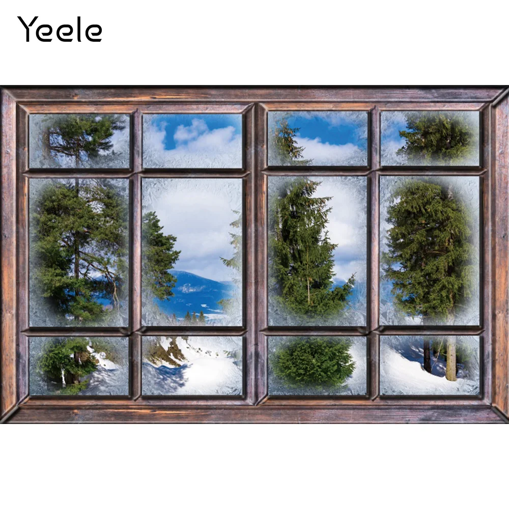 Yeele Winter Windows Snow Scene Photocall Christmas Tree Photography Backdrop Photographic Backgrounds For Photo Studio