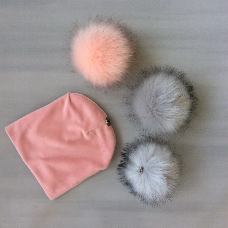 Autumn Winter Kids Girls Solid Velvet Hat With Pompon Baby Beanie Pompom Cap Children\'s Accessories