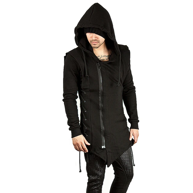 Long black hoodie mens sale