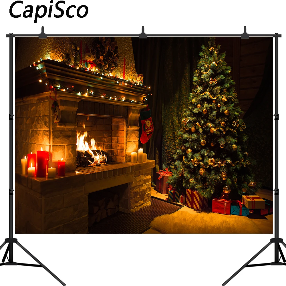 Fondos de fotografía de Capisco árbol de Navidad chimenea Interior decoración de Año Nuevo fondo fotográfico personalizado estudio fotográfico