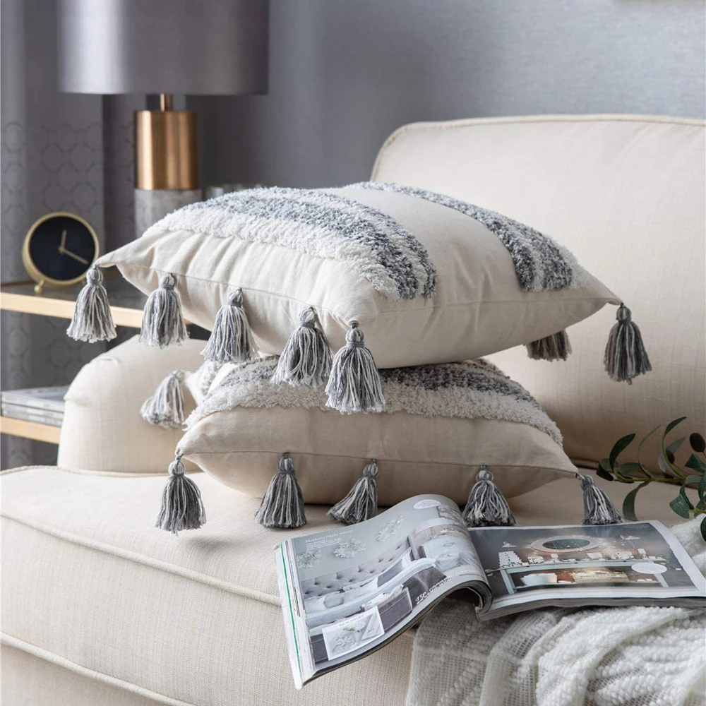 Boho Cushion Cover Morocco Tufted Tassel Throw Pillow Covers Decorative Macrame Pillow Case Sofa Nordic Home Spring Decoration