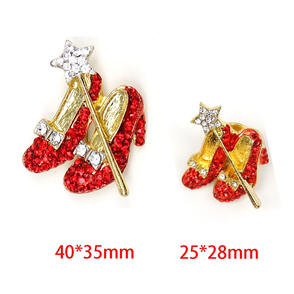 1/10/50 Pcs/Lot Crystal Red High-Heeled Shoes Wizard Of Oz Shoes Rhinestone Brooch Pins For Women Lady Gift