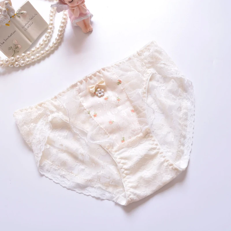 Women Sexy Lace Transparent Hollow Jacquard Chiffon Panties Cute Lovely Sweety Breathable Soft Princess Style Underwear Breifs