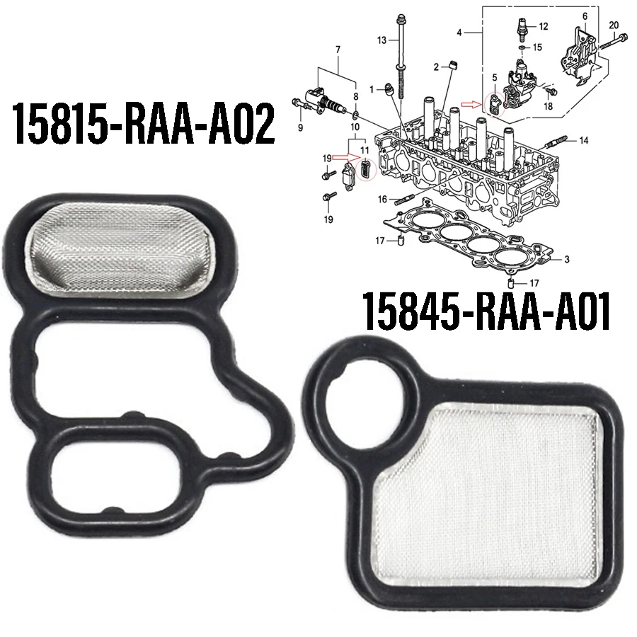 VTEC Solenoid Gasket Spool Valve VTC Filter Screen Seal 15815-RAA-A02 15845-RAA-A01 For Honda Civic Integra Type-R Accord CRV