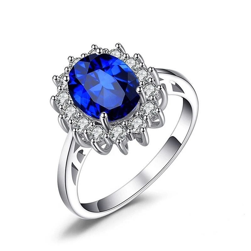 Carofeez Luxury Blue/Whtie Zircon Women Rings Cute Flower Ring For Women Fashion Jewelry Accessories Wedding Statement Girl Gift