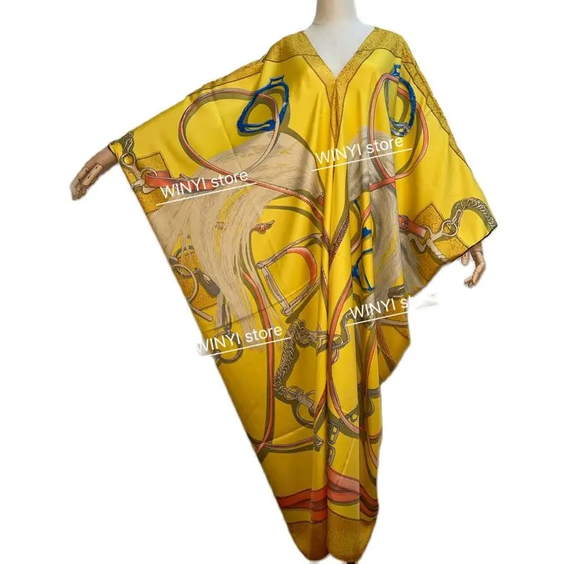 WINYI-Robe maxi traditionnelle en rayonne imprimée pour femmes, Dashiki africain, Abaya, robes longues pour femmes, robe bohème à col en v