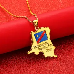 Democratic Republic of The Congo Map Pendant Necklace Gold Color DRC Jewelry for Women Girl