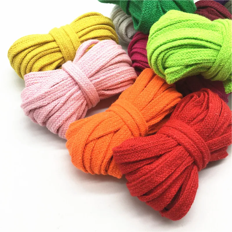 5M 10mm Cotton Rope Hollow Flat Twisted Cord Multicolor Woven String Waist Rope Handmade Home Craft DIY Pant Shoe Cap Decoration