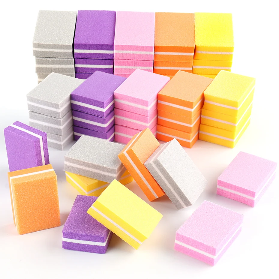 25pcs Mini Sponge Nail Buffer File Blocks Sanding Polishing 100/180 Double Sided Nail Art Files Buffer Manicure Kit Accessories