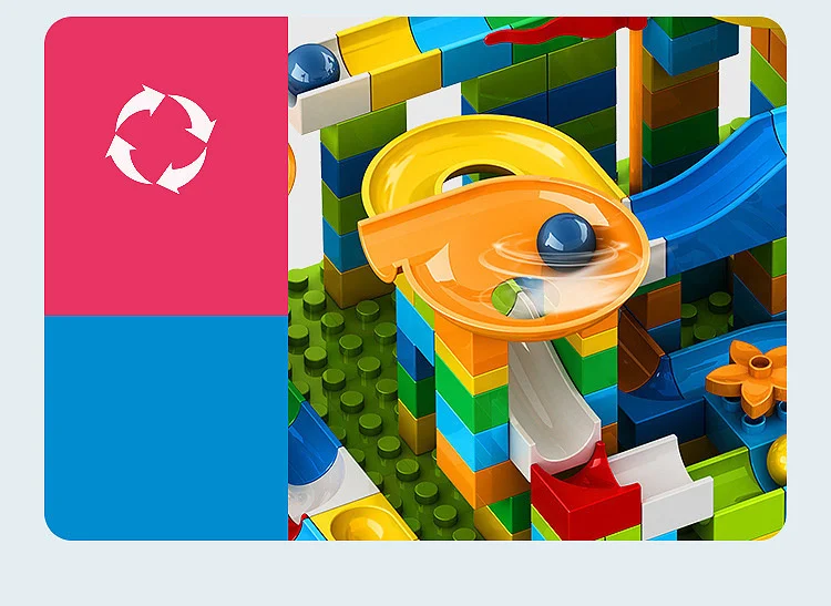 Marmor-Rennbahn mit großen Bausteinen, Kugelbahn, Trichterrutsche, DIY-Bausteine, Spielzeug für Kinder, Geschenke – Detail 7