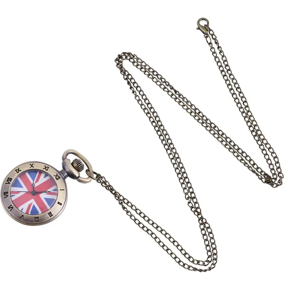 6079Trend retro bronze pocket watch blue flower pattern single shell pocket watch with chain men and women accessories