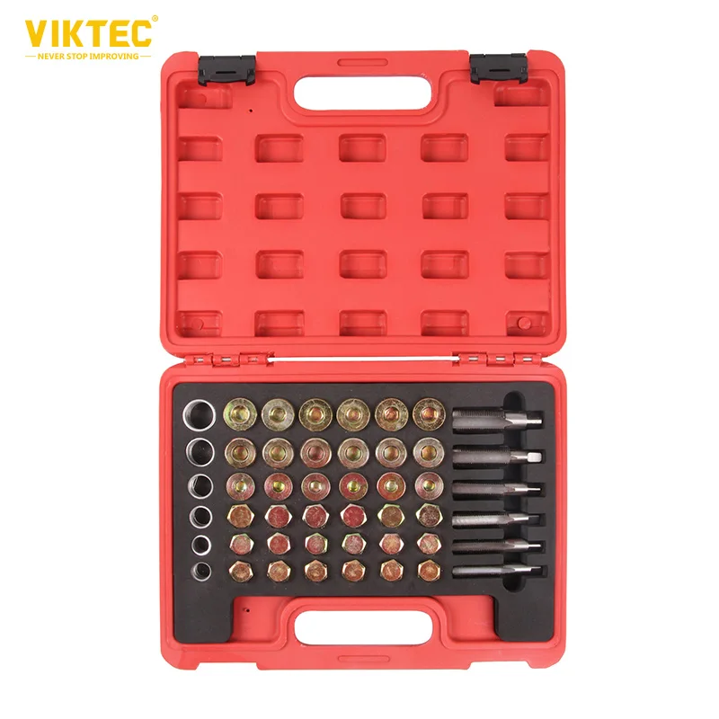 VT01325 114pc Oil Pan Drain Sump Plug Key Thread Repair Tool Kit Drain Plug with Carry Case