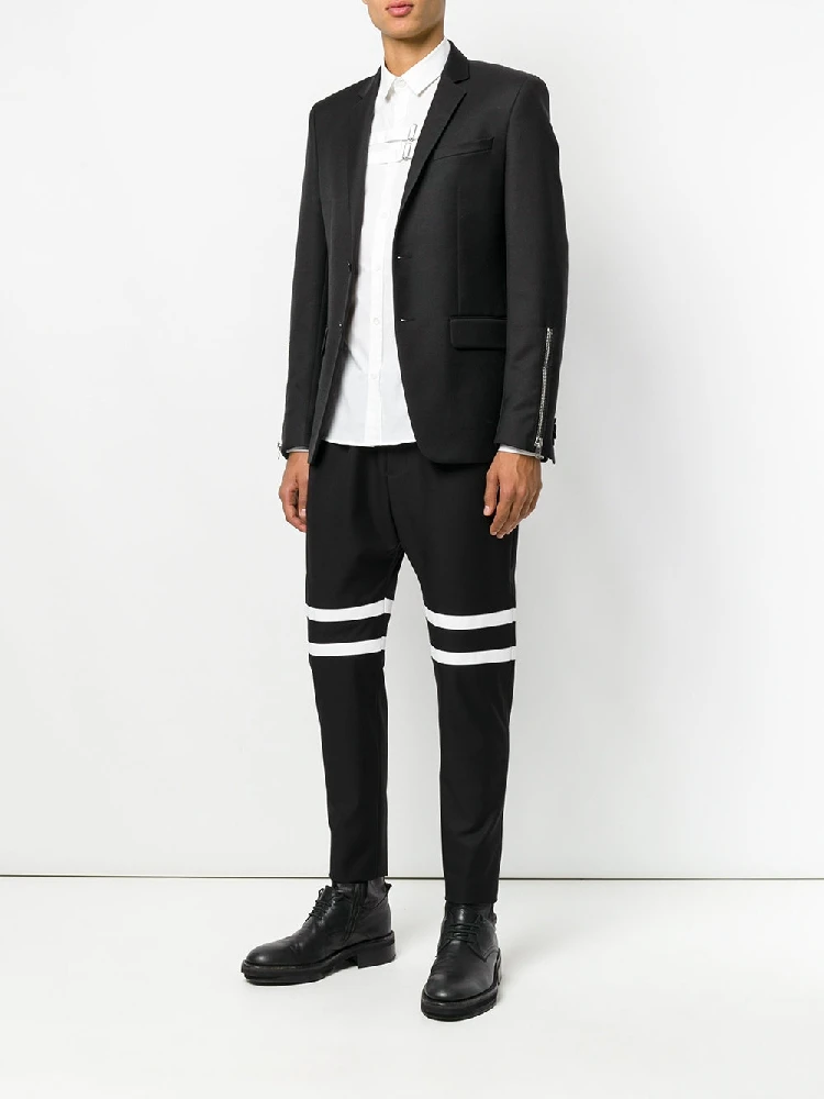 Men's new black men's hair stylist fashion line white striped pants plus-size singer stage style clothing