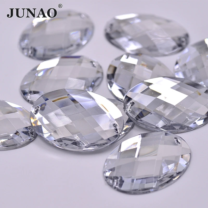 JUNAO 30*40mm AB Sew On Rhinestones Flatback Acrylic Gems Big Strass Crystal Oval Shape Stones For Clothes Crafts Decoration