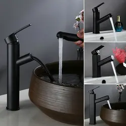 Basin Sink Bathroom Faucet Mixer Matte Deck Mounted Hot Cold Black Lavatory Stainless Steel Paint Modern Washbasin Single Hole