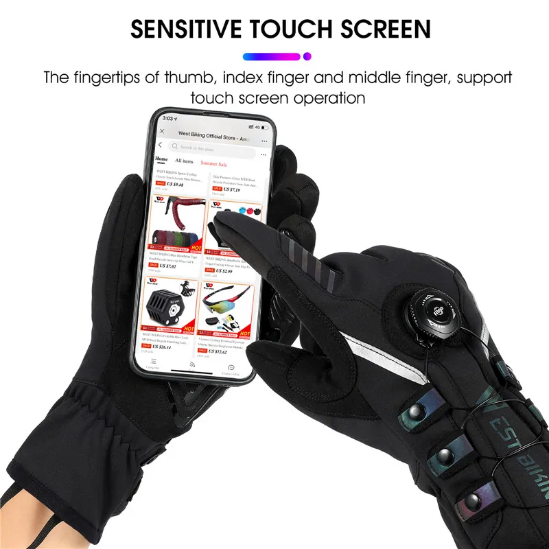 WEST BIKING Twist Locking Cycling Gloves Winter Thermal Water Repellent Touch Screen Gloves MTB Road Bike Warm Sport Gear